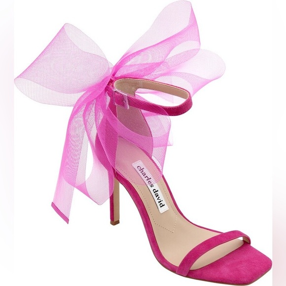 NIB Charles David Emotional Tulle Bow Heeled Sandal Fuchsia Kid Suede Size 6.5